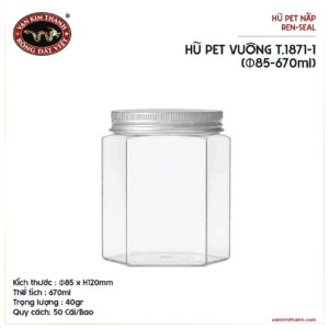 HŨ PET VUÔNG T.1871-1 (Φ85-670ML)